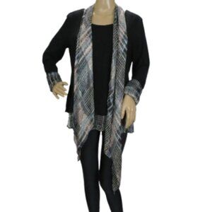 Frank Lyman Plaid-Trim Waterfall Top with Scarf Detail